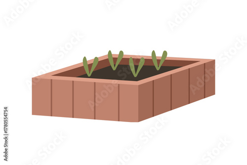 Seeds grow in wooden planter. Freshly Planted Seeds in Wooden Box Garden. Tiny Seedlings Growing in Wooden Container