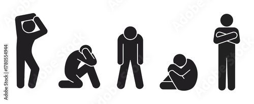 Illustration Depicting Stick Figures Displaying Various Depressed Poses and Expressions of Distress