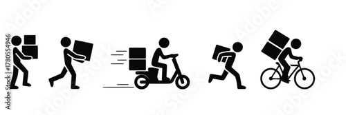 Delivery Methods Walking, Running, Scooter, and Bicycle Courier Service Pictogram Icons