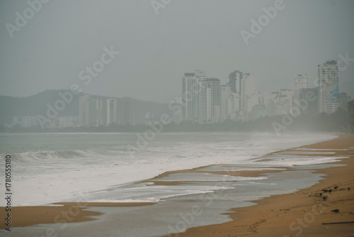 waves breaking on Nha Trang beach before the Kalmaegi storm