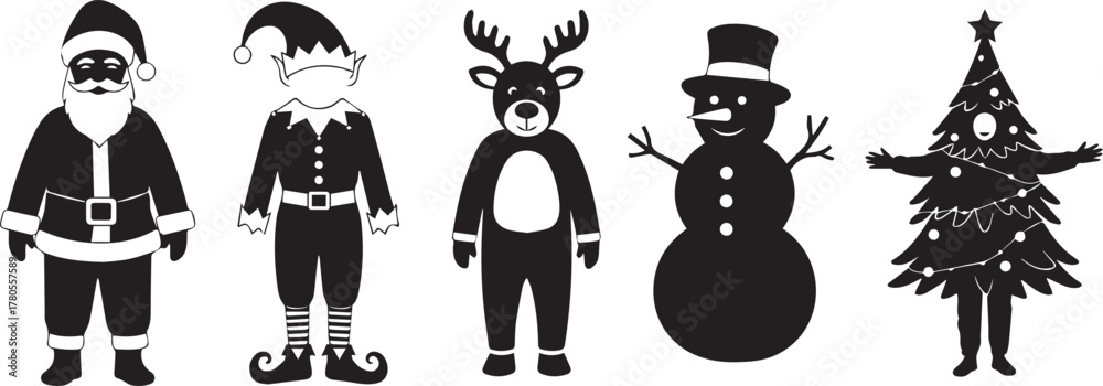 Fototapeta premium Christmas holiday characters and costumes silhouettes Vector