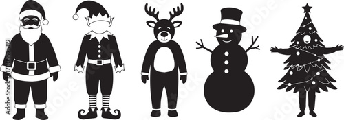 Christmas holiday characters and costumes silhouettes Vector