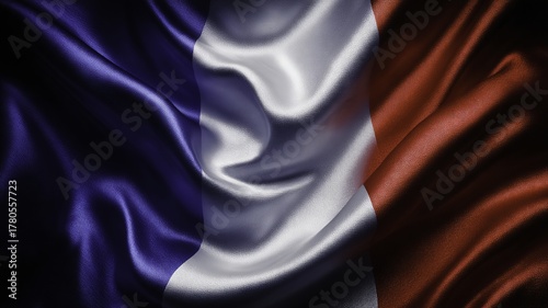 French flag with flowing silk texture in blue, white, and red colors