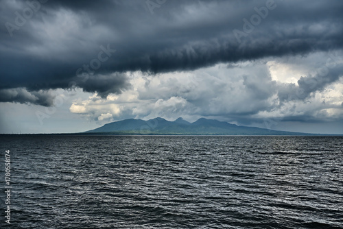 Sea horizon darkened by the tropical storm