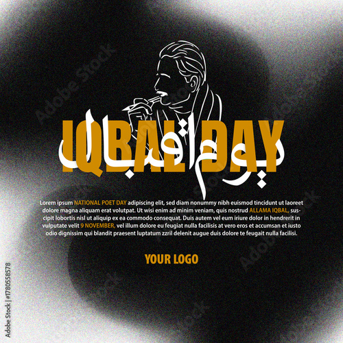 illustration, poet, celebration, muslim, national, background, poetry, vector, birthday, design, people, art, graphic, calligraphy, 9th, element, pakistani, green, 9 november, famous, concept, iqbal d