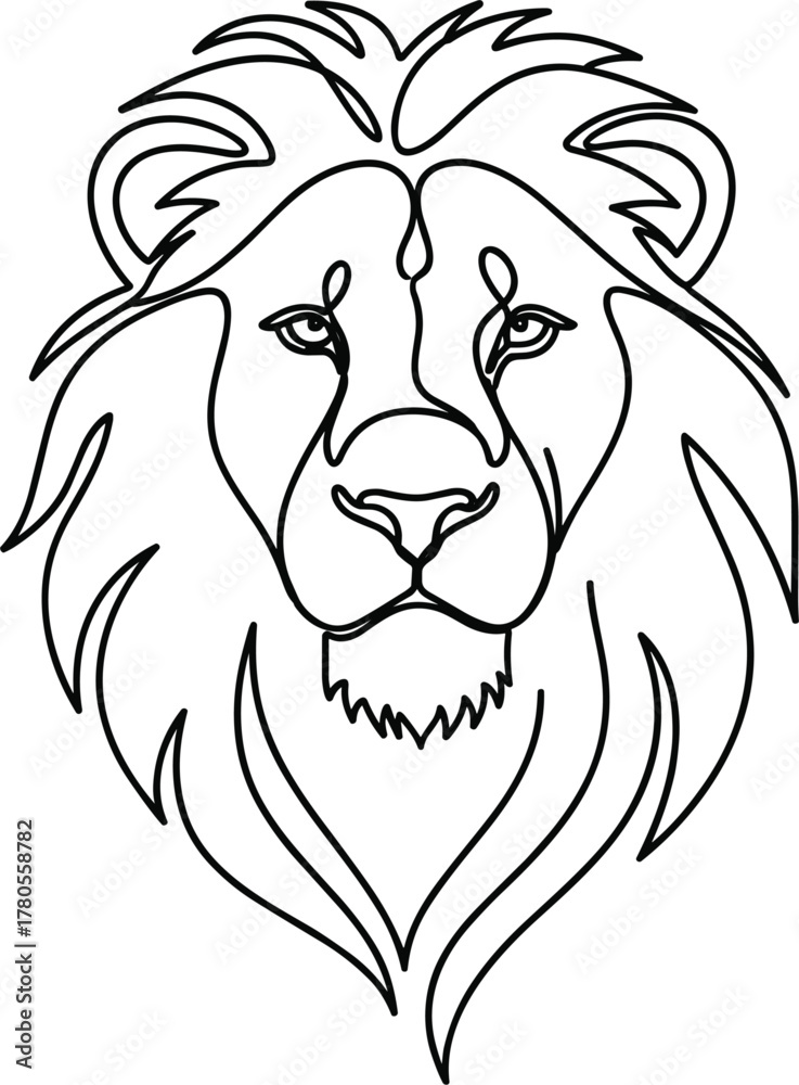 Fototapeta premium Abstract Continuous Line Art Lion Head and Mane Outline Vector Illustration