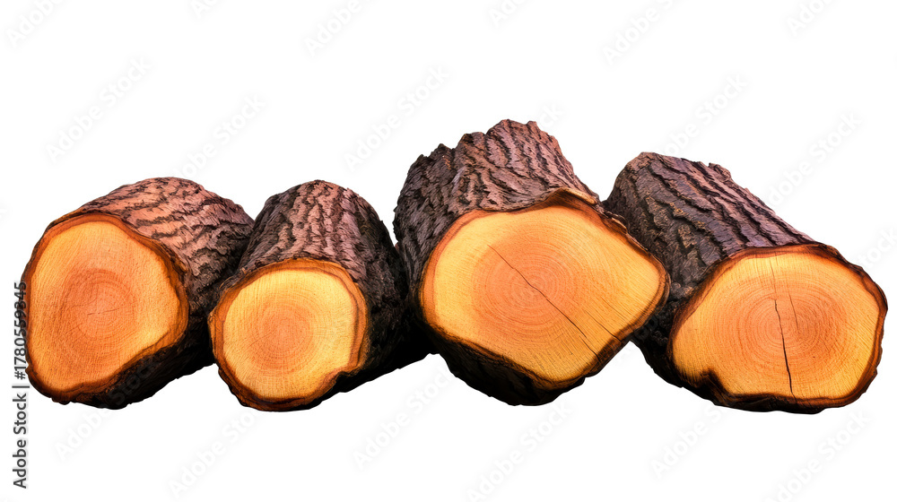 Obraz premium Group of Rough Bark Tree Sections with Visible Rings