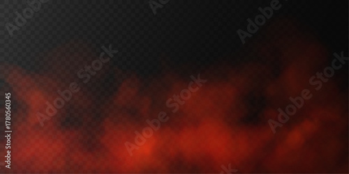 Red fog or smog on a transparent background with vector illustration