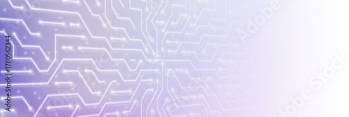 High tech circuit pattern on blue gradient background. Vector realistic illustration of white semiconductor lines connection, communication technology, futuristic data center presentation template