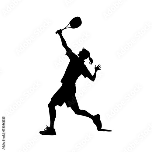 Silhouette of Female Tennis Player Serving with Racket in Dynamic Athletic Action Pose Outdoors