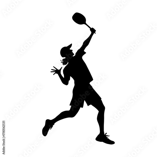 Silhouette of Tennis Player Jumping to Serve with Racket in Intense Athletic Motion