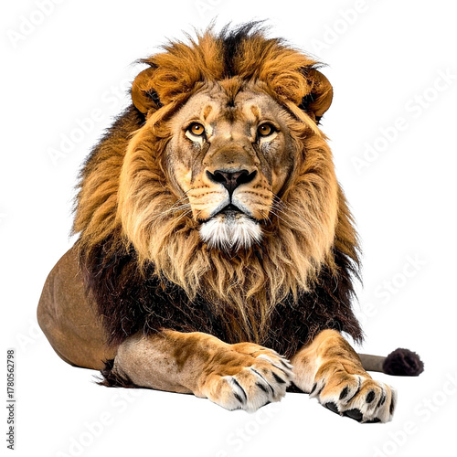 Majestic Lion's Portrait: A regal lion exudes strength and dignity in a captivating portrait, with its impressive mane and piercing gaze, dominating the frame.