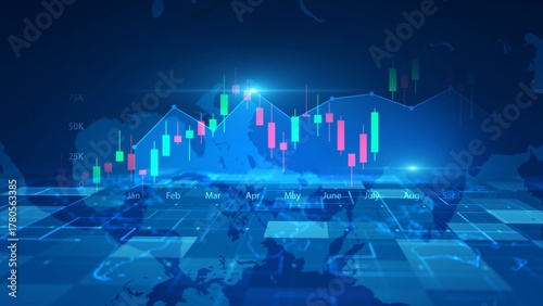 Digital Stock Market Chart with Global Financial Data Analysis Display