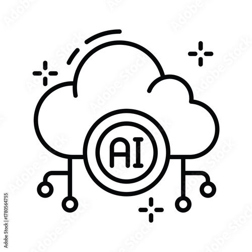 Cloud network outline icon, artificial intelligence and online connectivity