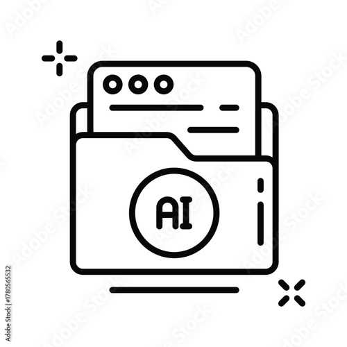 Data organization and digital intelligence storage, ai folder outline icon