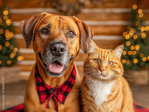 Dog and cat with santa
