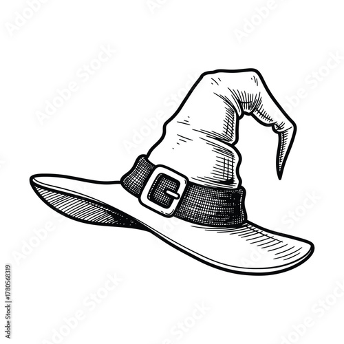 illustration of a witchs hat isolated on white background, perfect for halloween designs magical themes or storybook