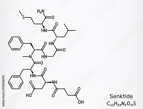 Senktide molecule. Synthetic tachykinin peptide and NK3 receptor agonist, used in neuroendocrine and pharmacological research. Chemical structure. Vector illustration