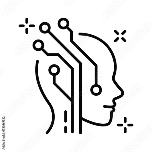 Human intelligence meets AI connection, icon of neural head
