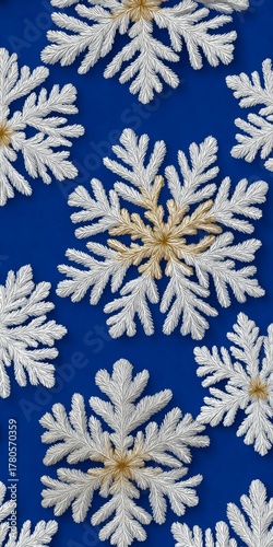 Elegant Winter Snowflake Ornamentation Design Featuring Beautiful Patterns in Blue and White Tones