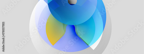 Abstract fluid shapes overlap, creating vibrant blue, yellow gradients. Soft lighting, smooth transitions define composition. Minimalist design.