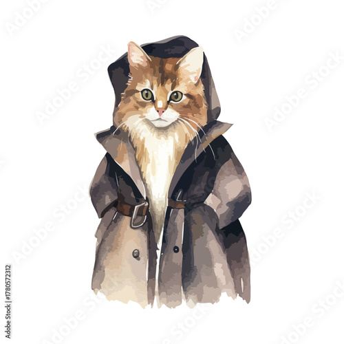 Stylish Cat in a Fashionable Trench Coat