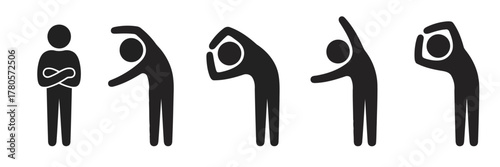 Black Silhouette Figures Showcasing Stretching Positions and Exercises for Physical Health
