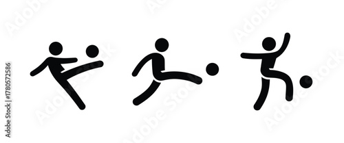 Football Player Pictogram Set Action Poses Kicking and Moving the Ball Illustrations
