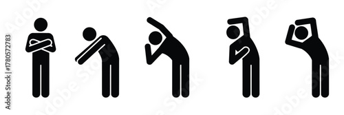 Stick Figure Sequence Showing Stretching Exercises, Body Posture, and Wellness Progression