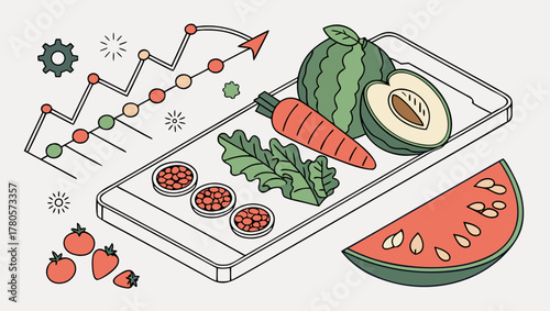Smart agriculture concept with fruits and vegetables