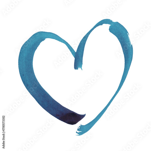 Blue Watercolor Heart Shape Symbol Isolated on White Background. Marker Drawn Heart. Hand Painted Romantic Love Symbol for Wedding, Valentine's Day