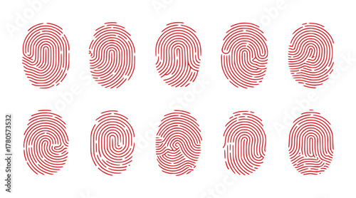 Collection of Red Fingerprint Icons on White Background