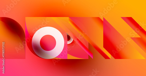Abstract composition featuring vibrant orange, pink hues. Letters form dynamic, layered design. Modern aesthetic, bold colors dominate image.