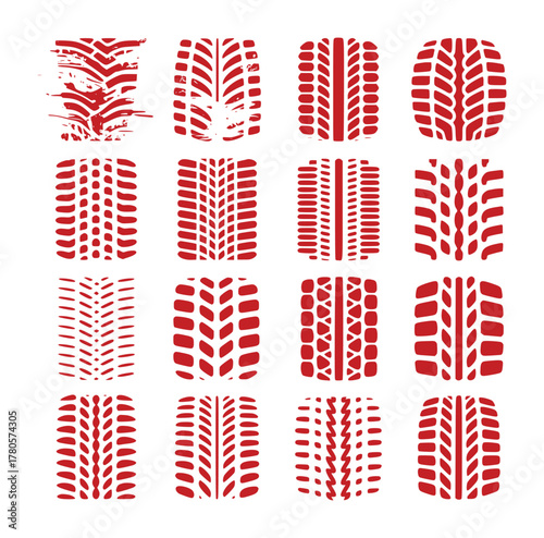 Collection of Red Tire Tracks and Tread Patterns