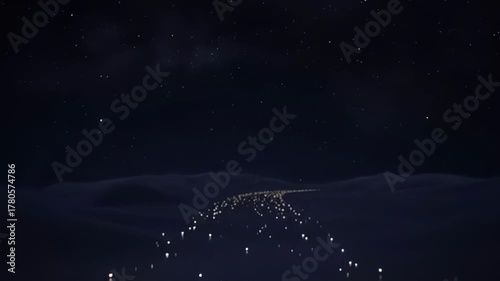 Ethereal pathway illuminated by soft lights leads through a luminous archway, showcasing a dreamlike landscape as the camera smoothly zooms in on the scene's enchanting details