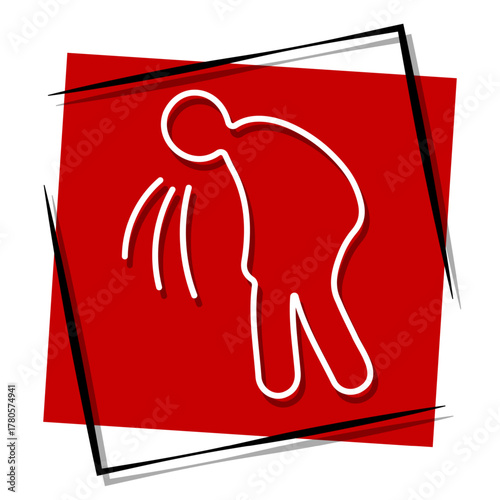 vomit, red banner in a frame. Vector illustration on a white background.