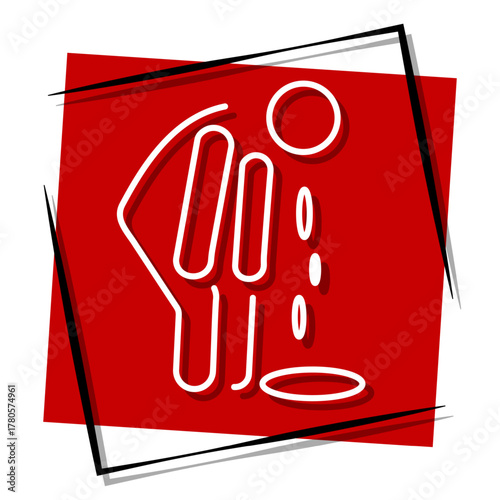 vomit, red banner in a frame. Vector illustration on a white background.
