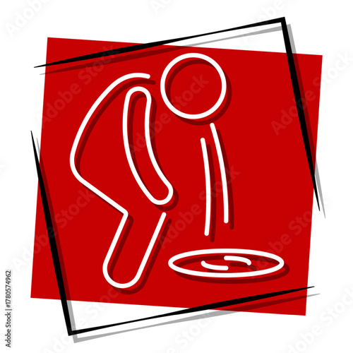 vomit, red banner in a frame. Vector illustration on a white background.