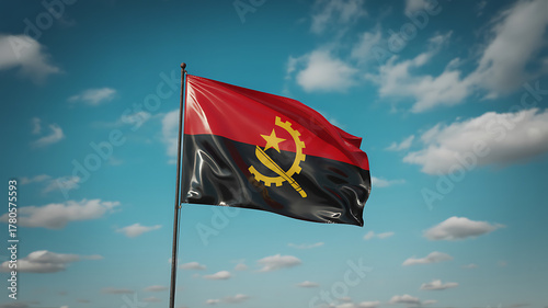 Angola flag waving in the sky