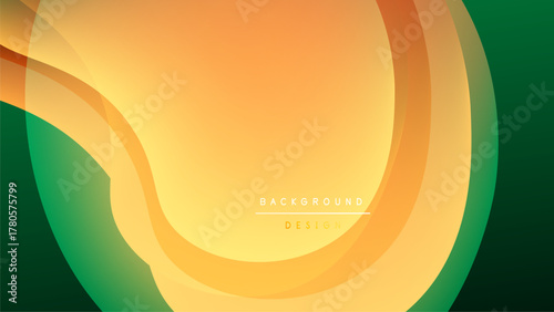 Abstract fluid shapes blend orange, green hues. Dark background emphasizes vibrant central glow. Minimalist text reads background design.