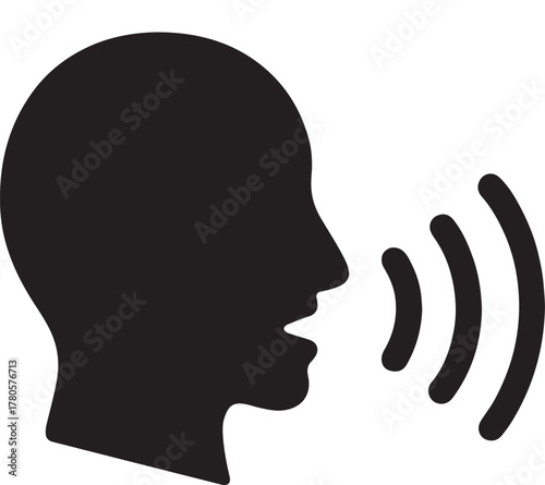 Side face silhouette emitting wave lines, symbolizing voice control and audio interaction.