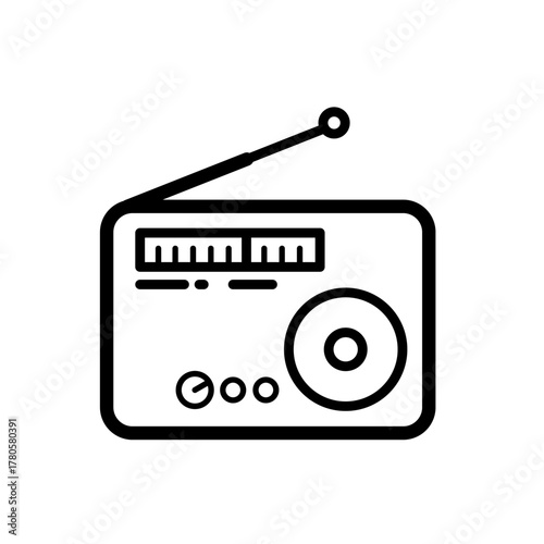 Portable radio receiver retro - line vector icon