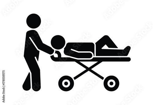 Stick Figure Pushing Patient on Gurney Illustration Design Element