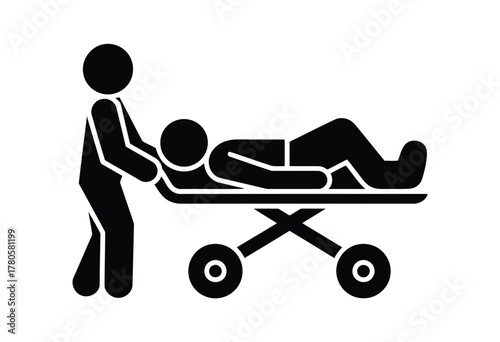 Stick Figure Pushing Patient on Gurney Medical Transportation Illustration Depicts Emergency Care