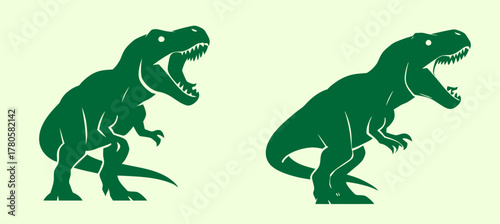 silhouette of a green t-rex roaring
