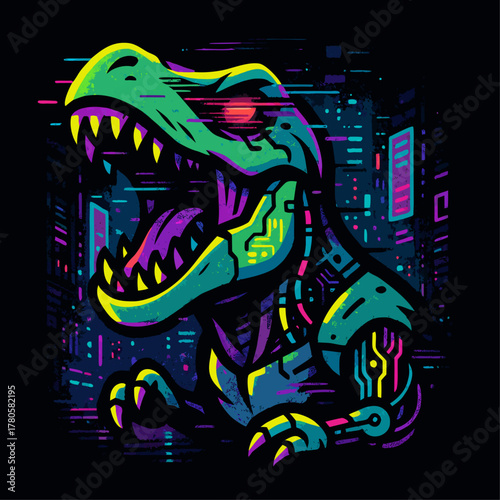 Cybernetic T-Rex: Glitch Art Fury