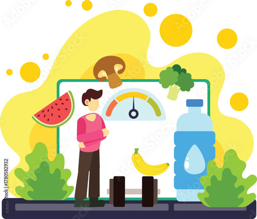 Man planning healthy diet lifestyle illustration