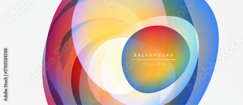 Abstract colorful layers create dynamic circular design. Gradient hues blend, forming vibrant visual experience. Modern, clean aesthetic.