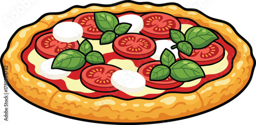 Pixel Art Margherita Pizza With Tomatoes Mozzarella And Basil In A Golden Crust On White Background