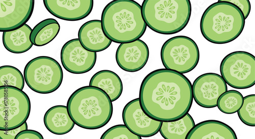 Pixelated Sliced Cucumbers Patterned Over a White Background With Green and White Colors